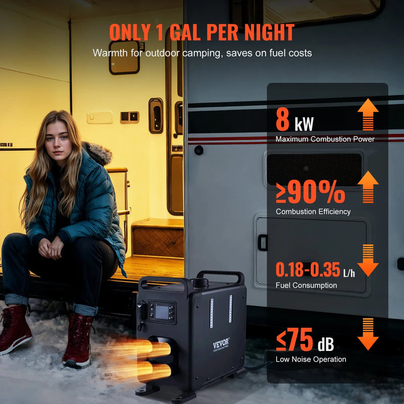 Dīzeļdegvielas gaisa sildītājs 12V/24V 8 kW ar Bluetooth lietotnes vadību transportlīdzekļiem