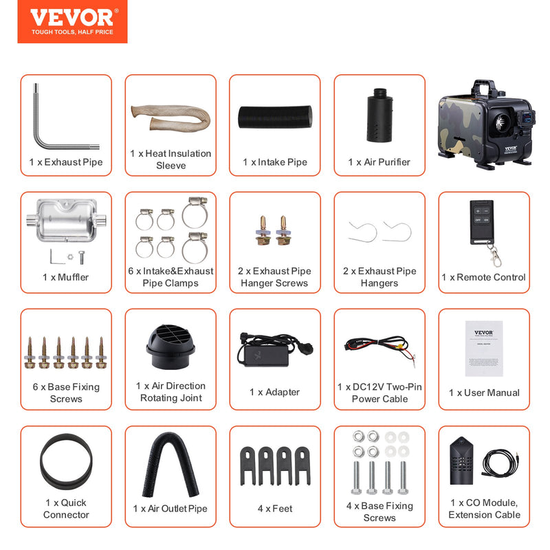VEVOR dīzeļa gaisa sildītājs, 8 кВт, 12 В/24 В, ar Bluetooth lietotni un tālvadību