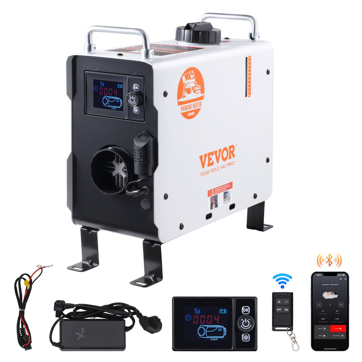 220V un 12V/24V 2KW VEVOR dīzeļa gaisa sildītājs 2.2L baka Bluetooth APP tālvadības pults lietošanai ārpus telpām
