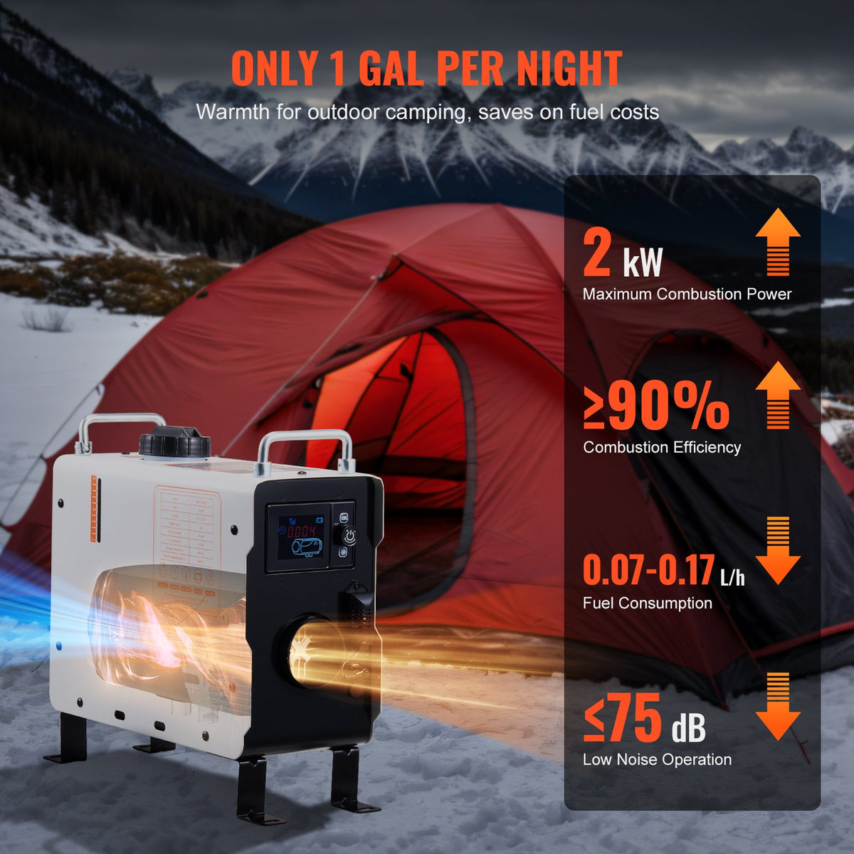 220V un 12V/24V 2KW VEVOR dīzeļa gaisa sildītājs 2.2L baka Bluetooth APP tālvadības pults lietošanai ārpus telpām