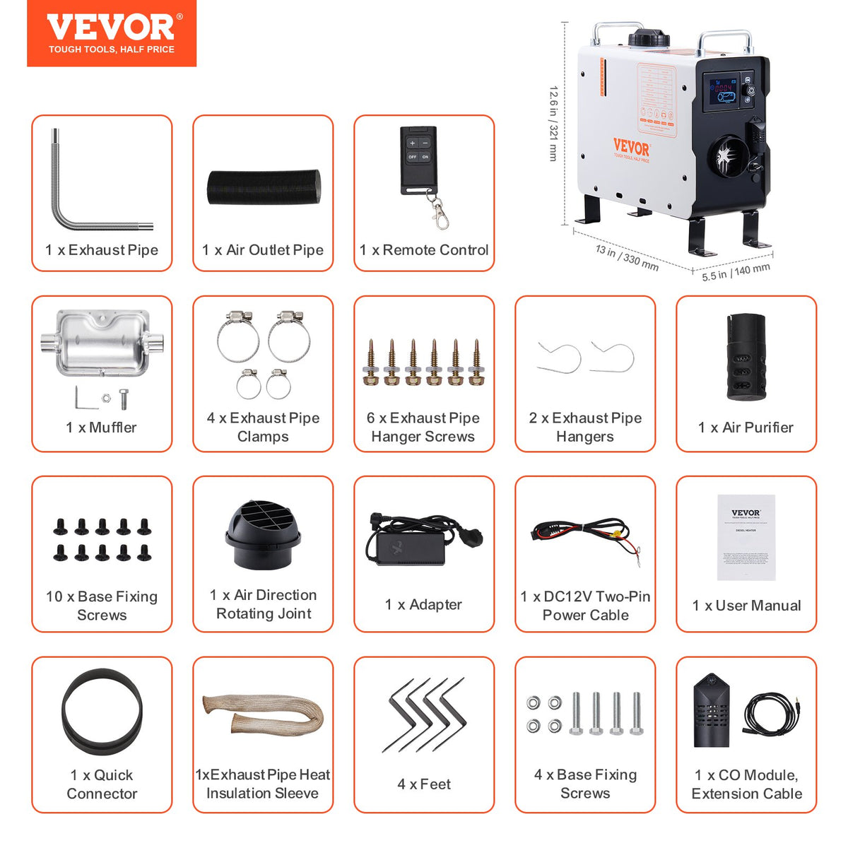 220V un 12V/24V 2KW VEVOR dīzeļa gaisa sildītājs 2.2L baka Bluetooth APP tālvadības pults lietošanai ārpus telpām
