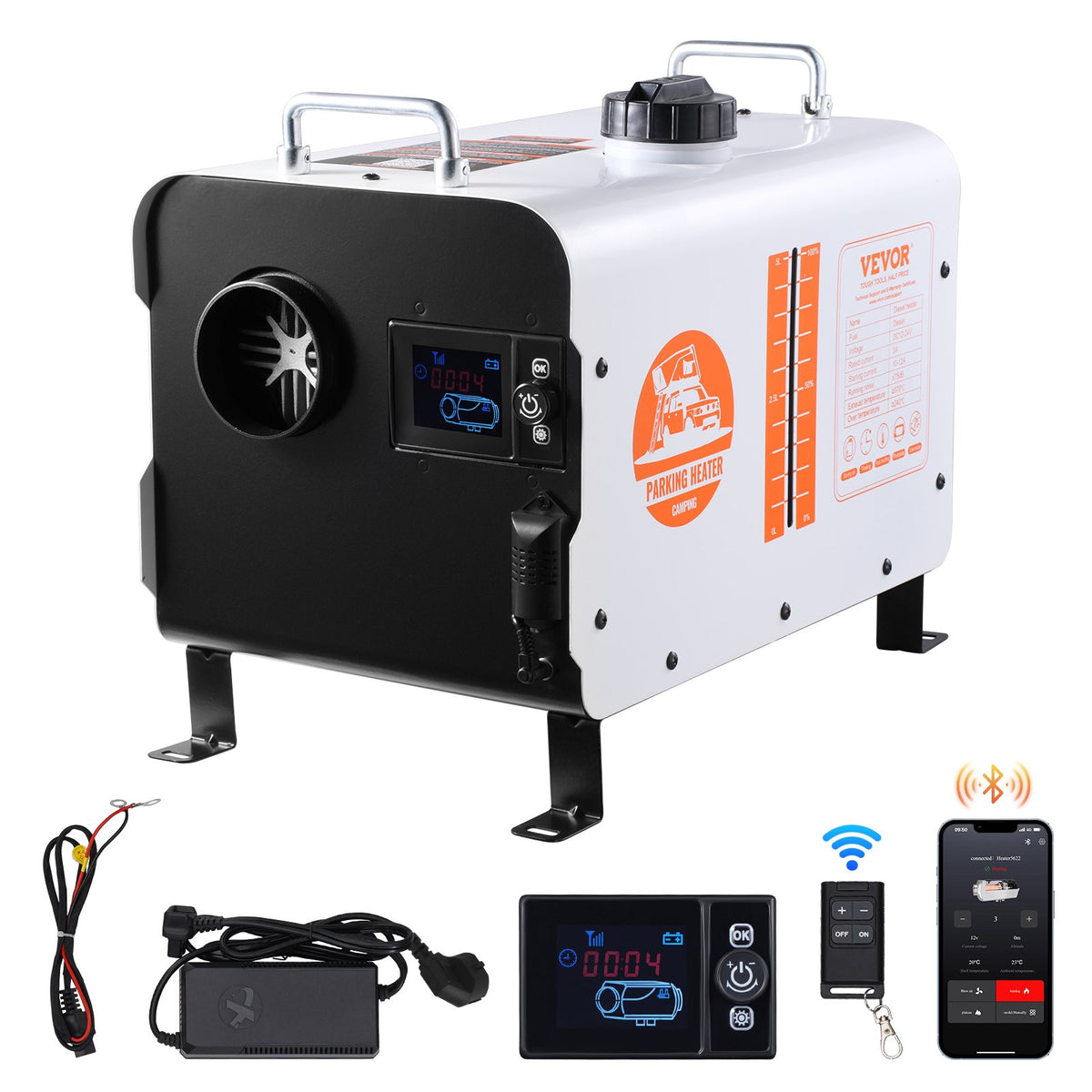 220V un 12V/24V 8KW VEVOR dīzeļa gaisa sildītājs Bluetooth APP tālvadības pults lietošanai ārpus telpām