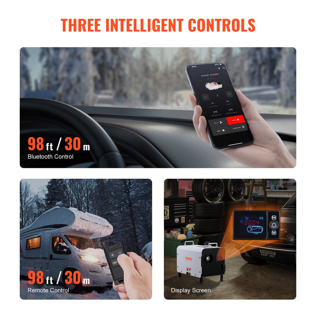 220V un 12V/24V 8KW VEVOR dīzeļa gaisa sildītājs Bluetooth APP tālvadības pults lietošanai ārpus telpām