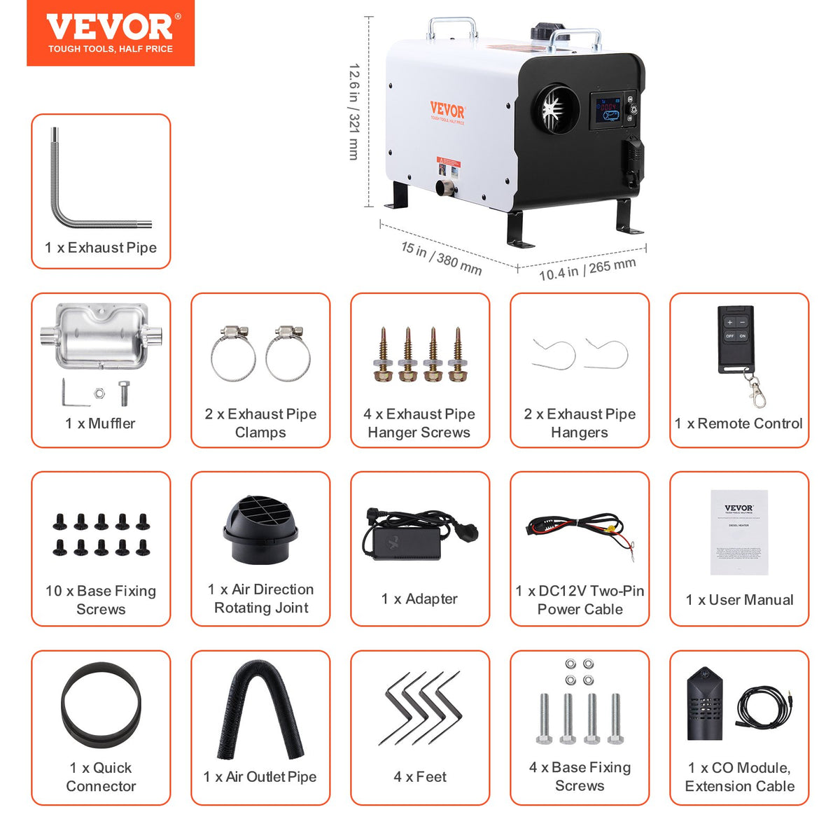 220V un 12V/24V 8KW VEVOR dīzeļa gaisa sildītājs Bluetooth APP tālvadības pults lietošanai ārpus telpām