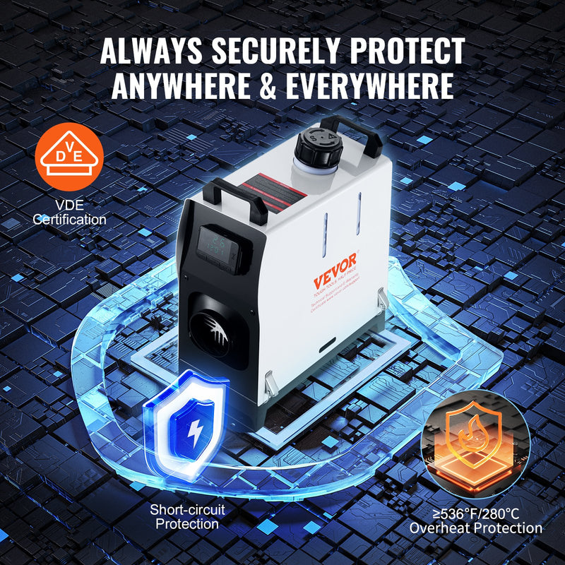 220V un 12v VEVOR 5-8 kW dīzeļsildītājs, dīzeļa gaisa sildītājs viss vienā ar tālvadības pulti un LCD ekrānu, ātra uzsildīšana, zems trokšņa līmenis, pārnēsājams dīzeļsildītājs kravas automašīnām, furgoniem un kemperiem