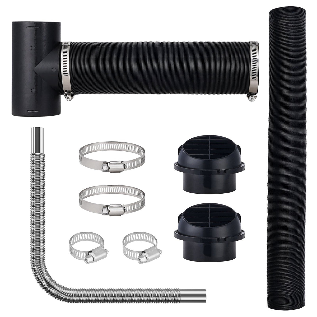 VEVOR Diesel Heater Pipe & Wiring Kit, 7.62 cm Extendable Air Hose, 2.54 cm Stainless Steel Exhaust Pipe, 2 Air Vents, T-Shaped Air Outlet Connector and Hose Clamps, Suitable for 2KW/5KW/8KW Heaters