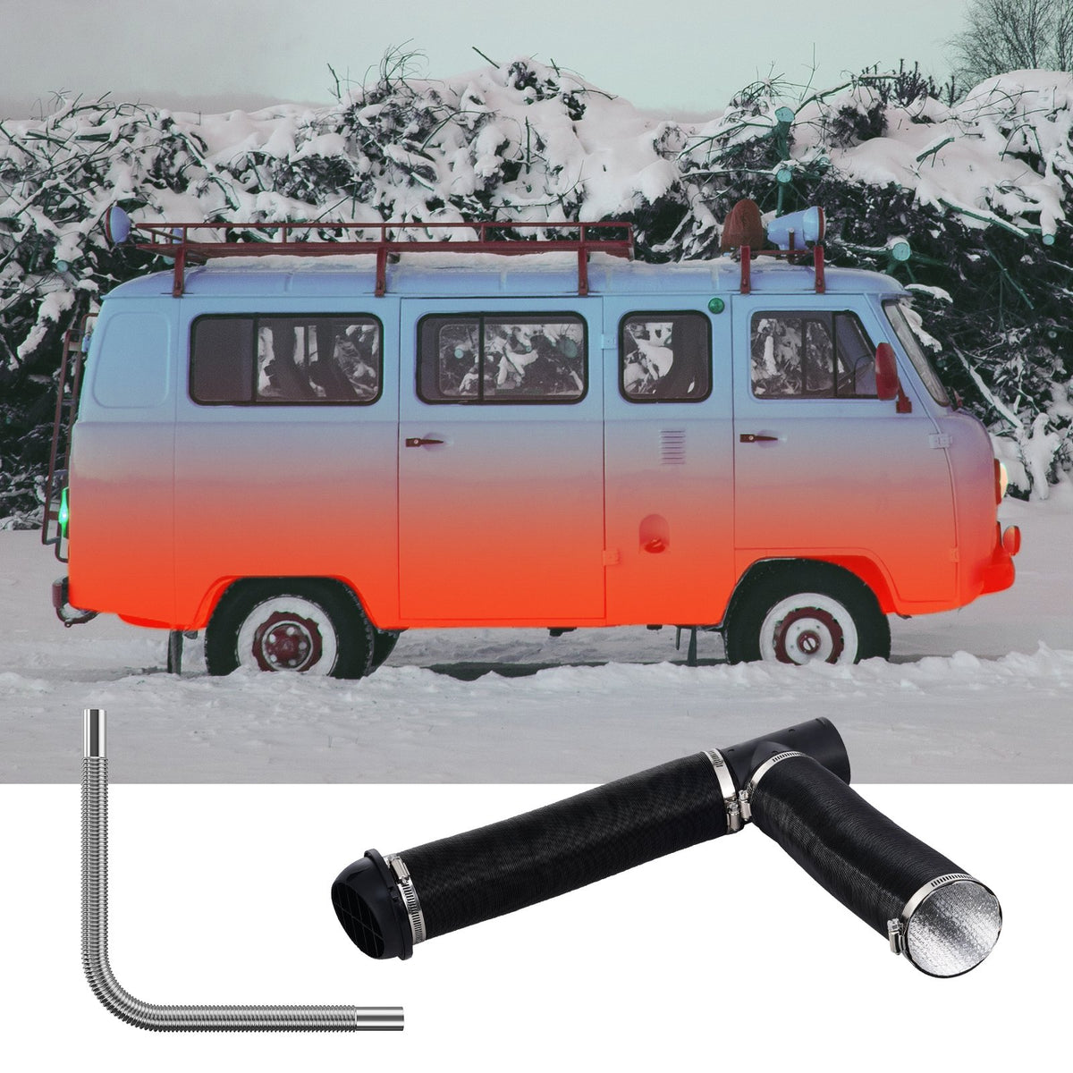 VEVOR Diesel Heater Pipe & Wiring Kit, 7.62 cm Extendable Air Hose, 2.54 cm Stainless Steel Exhaust Pipe, 2 Air Vents, T-Shaped Air Outlet Connector and Hose Clamps, Suitable for 2KW/5KW/8KW Heaters