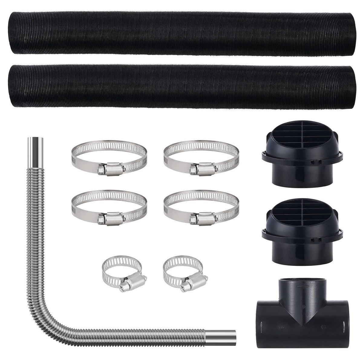 VEVOR Diesel Heater Pipe & Wiring Kit, 7.62 cm Extendable Air Hose, 2.54 cm Stainless Steel Exhaust Pipe, 2 Air Vents, T-Shaped Air Outlet Connector and Hose Clamps, Suitable for 2KW/5KW/8KW Heaters
