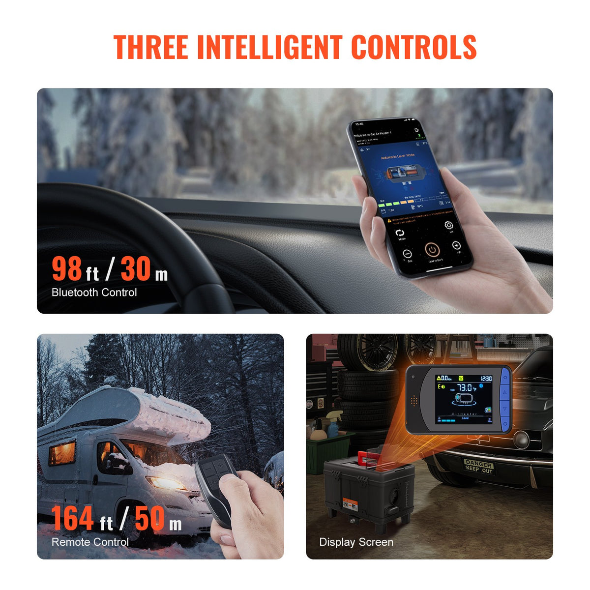 220V un 12V/24V 8KW VEVOR Dīzeļa Gaisa Sildītājs ar Bluetooth Lietotni un Tālvadības Pulti Transportlīdzekļiem