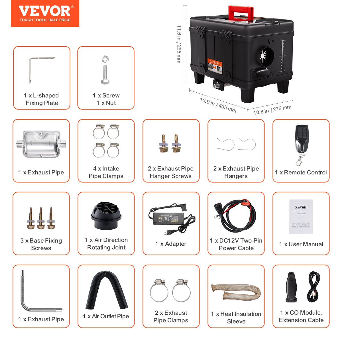 220V un 12V/24V 8KW VEVOR Dīzeļa Gaisa Sildītājs ar Bluetooth Lietotni un Tālvadības Pulti Transportlīdzekļiem