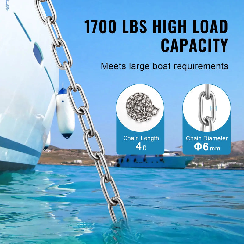 Laivas enkura ķēde no nerūsējošā tērauda ar svina posmu 6,3 mm x 1,2 m ar divām šaklēm