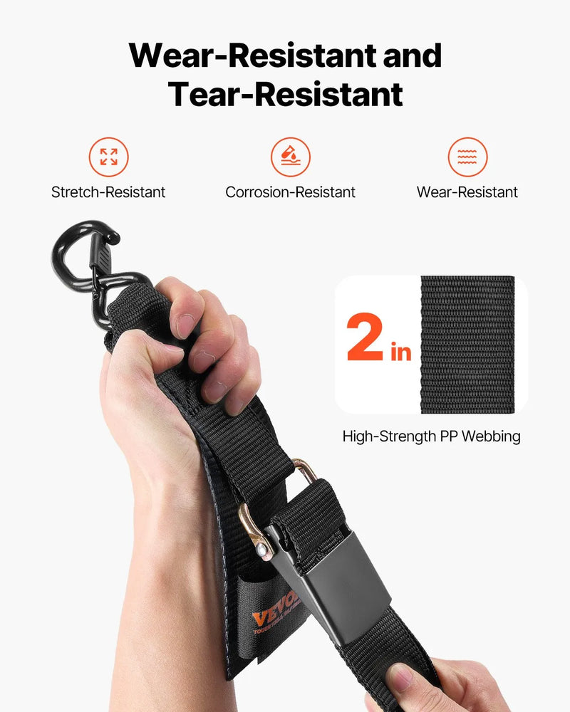 VEVOR automātiskās sprūdrata nostiprināšanas siksnas, 5.08 cm x 1.22 m, ar drošības slēdzeni un S-āķiem, 2 gab., 680 kg pārraušanas izturība, treileriem, transportlīdzekļiem un laivām