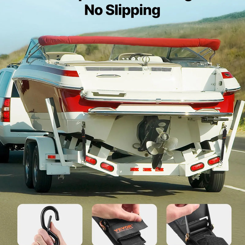 VEVOR automātiskās sprūdrata nostiprināšanas siksnas, 5.08 cm x 1.22 m, ar drošības slēdzeni un S-āķiem, 2 gab., 680 kg pārraušanas izturība, treileriem, transportlīdzekļiem un laivām