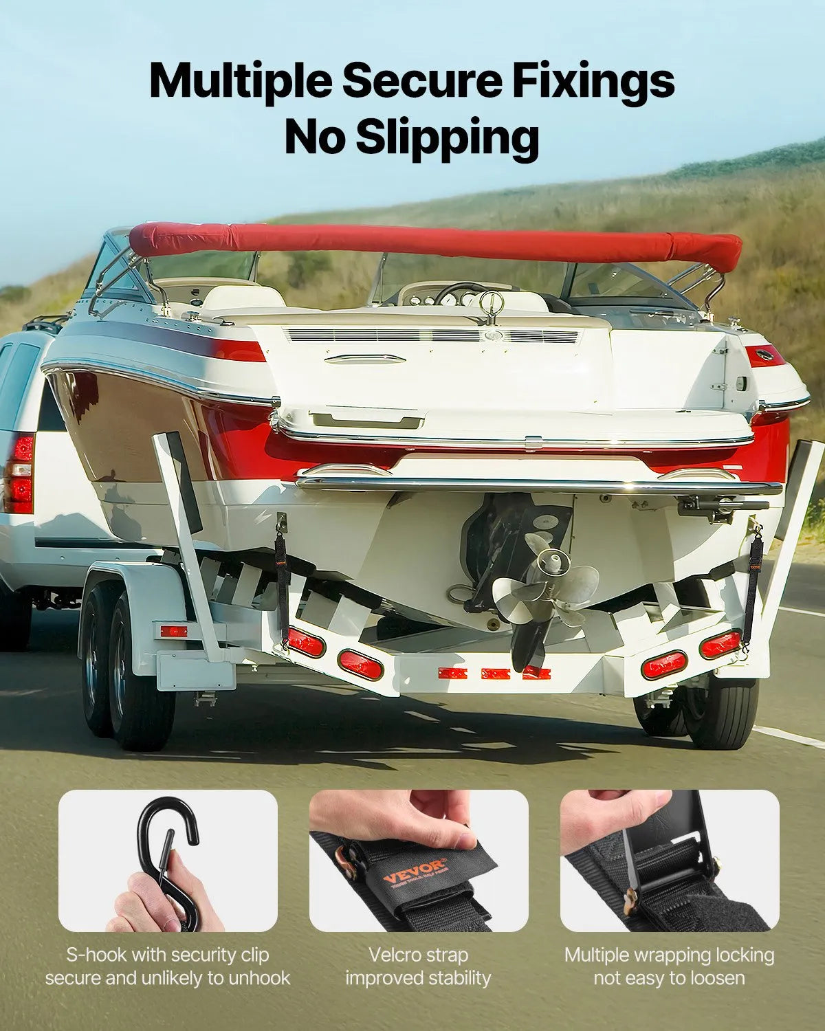 VEVOR Automatic Ratchet Tie-Down Straps, 5.08 cm x 1.22 m, with Safety Lock and S-Hooks, 2 Pack, 680 kg Breaking Strength, for Trailers, Vehicles and Boats