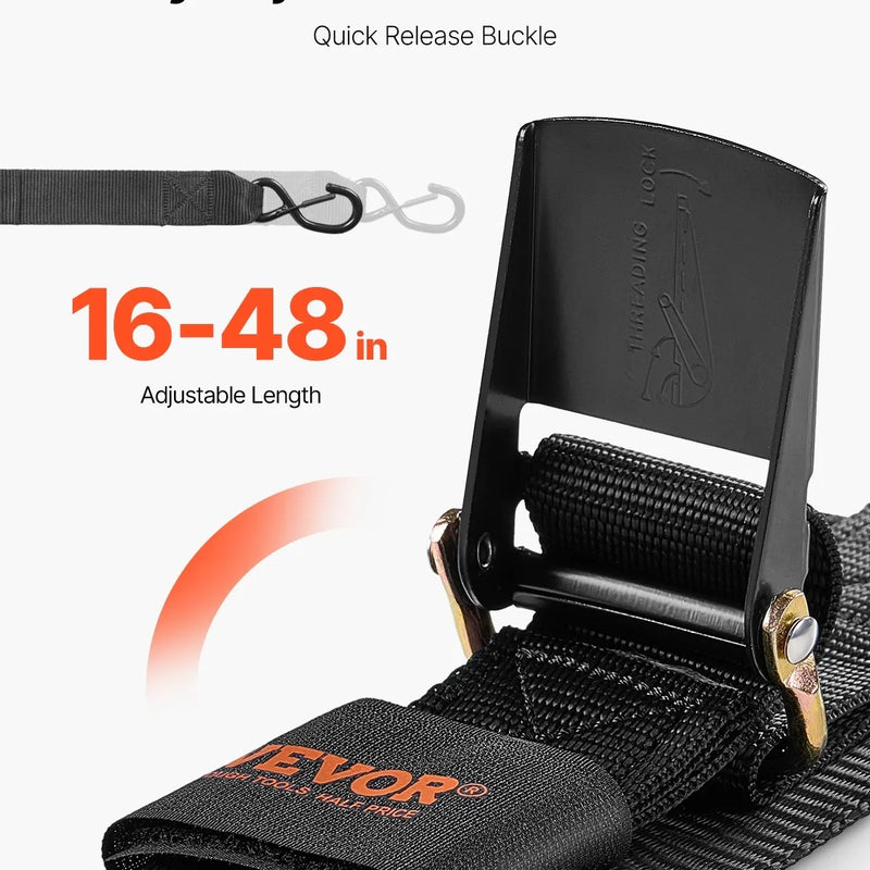 VEVOR automātiskās sprūdrata nostiprināšanas siksnas, 5.08 cm x 1.22 m, ar drošības slēdzeni un S-āķiem, 2 gab., 680 kg pārraušanas izturība, treileriem, transportlīdzekļiem un laivām