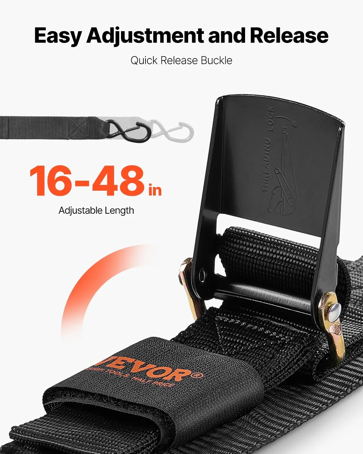 VEVOR Automatic Ratchet Tie-Down Straps, 5.08 cm x 1.22 m, with Safety Lock and S-Hooks, 2 Pack, 680 kg Breaking Strength, for Trailers, Vehicles and Boats