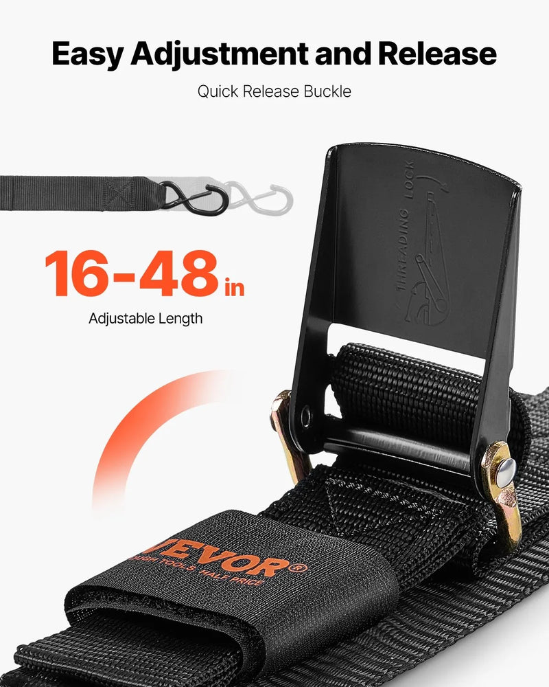 VEVOR automātiskās sprūdrata nostiprināšanas siksnas, 5.08 cm x 1.22 m, ar drošības slēdzeni un S-āķiem, 2 gab., 680 kg pārraušanas izturība, treileriem, transportlīdzekļiem un laivām