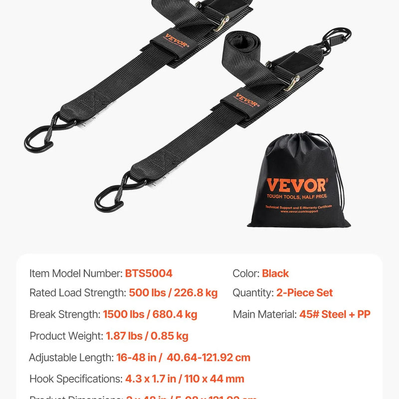 VEVOR automātiskās sprūdrata nostiprināšanas siksnas, 5.08 cm x 1.22 m, ar drošības slēdzeni un S-āķiem, 2 gab., 680 kg pārraušanas izturība, treileriem, transportlīdzekļiem un laivām