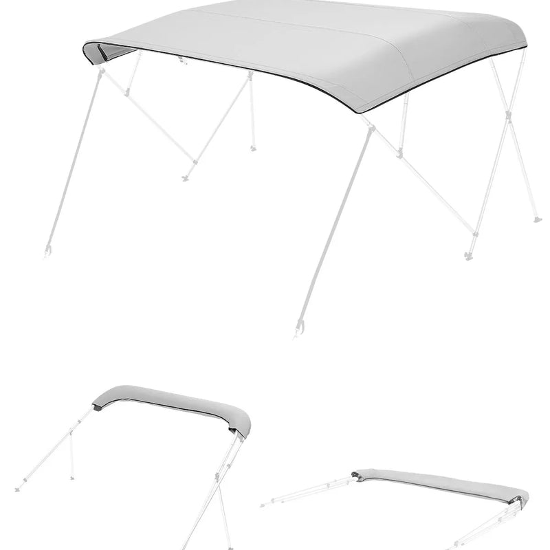 VEVOR Bimini jumta pārvalks laivām 2440 mm, 4 loku konstrukcijai, 600D ūdensizturīgs jūras klases audums, pelēks, platumam 2464–2616 mm, bez rāmja
