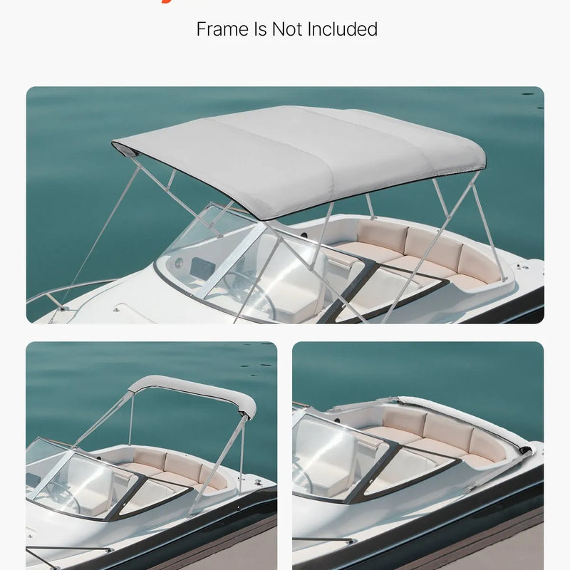 VEVOR Bimini jumta pārvalks laivām 2440 mm, 4 loku konstrukcijai, 600D ūdensizturīgs jūras klases audums, pelēks, platumam 2464–2616 mm, bez rāmja