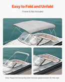 VEVOR Bimini jumta pārvalks laivām 2440 mm, 4 loku konstrukcijai, 600D ūdensizturīgs jūras klases audums, pelēks, platumam 2464–2616 mm, bez rāmja