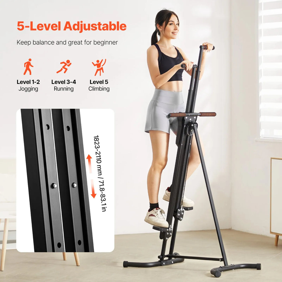VEVOR Vertical Stair Climber with Handrails, Foldable Cardio Climber for Home