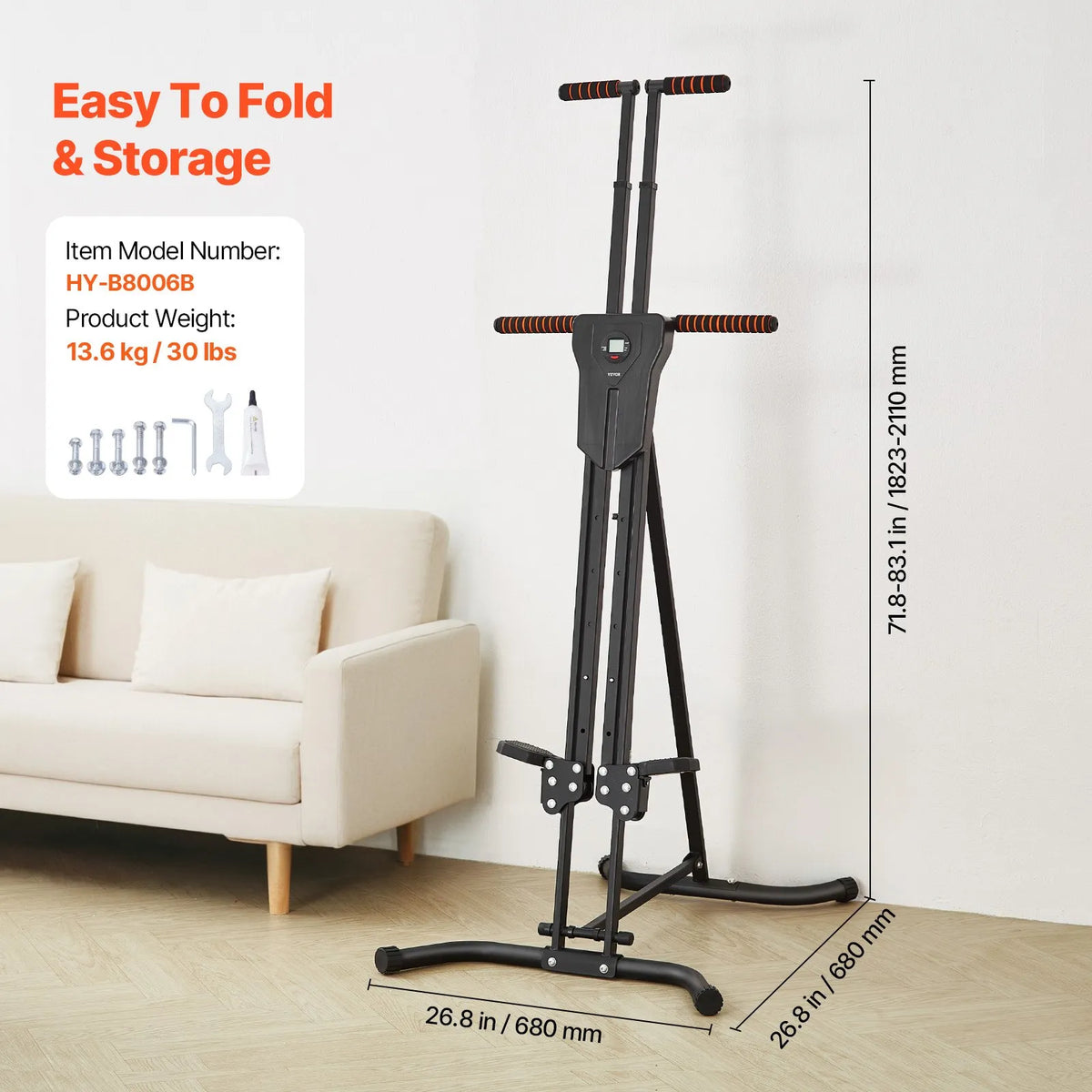 VEVOR Vertical Stair Climber with Handrails, Foldable Cardio Climber for Home