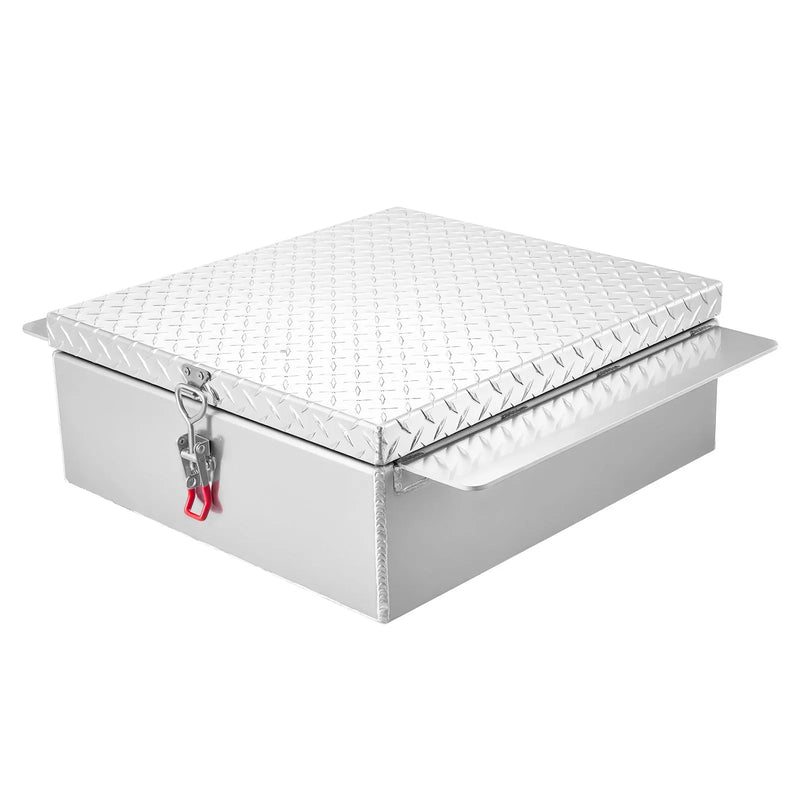 VEVOR kravas kastes instrumentu kaste, izturīga alumīnija instrumentu kaste ar rievotu (diamond plate) vāku, slodze līdz 100 kg, ar slēdzeni, piemērota pikapiem, kravas auto kastēm, kemperiem un piekabēm, 770 × 610 × 230 mm, sudraba krāsā.