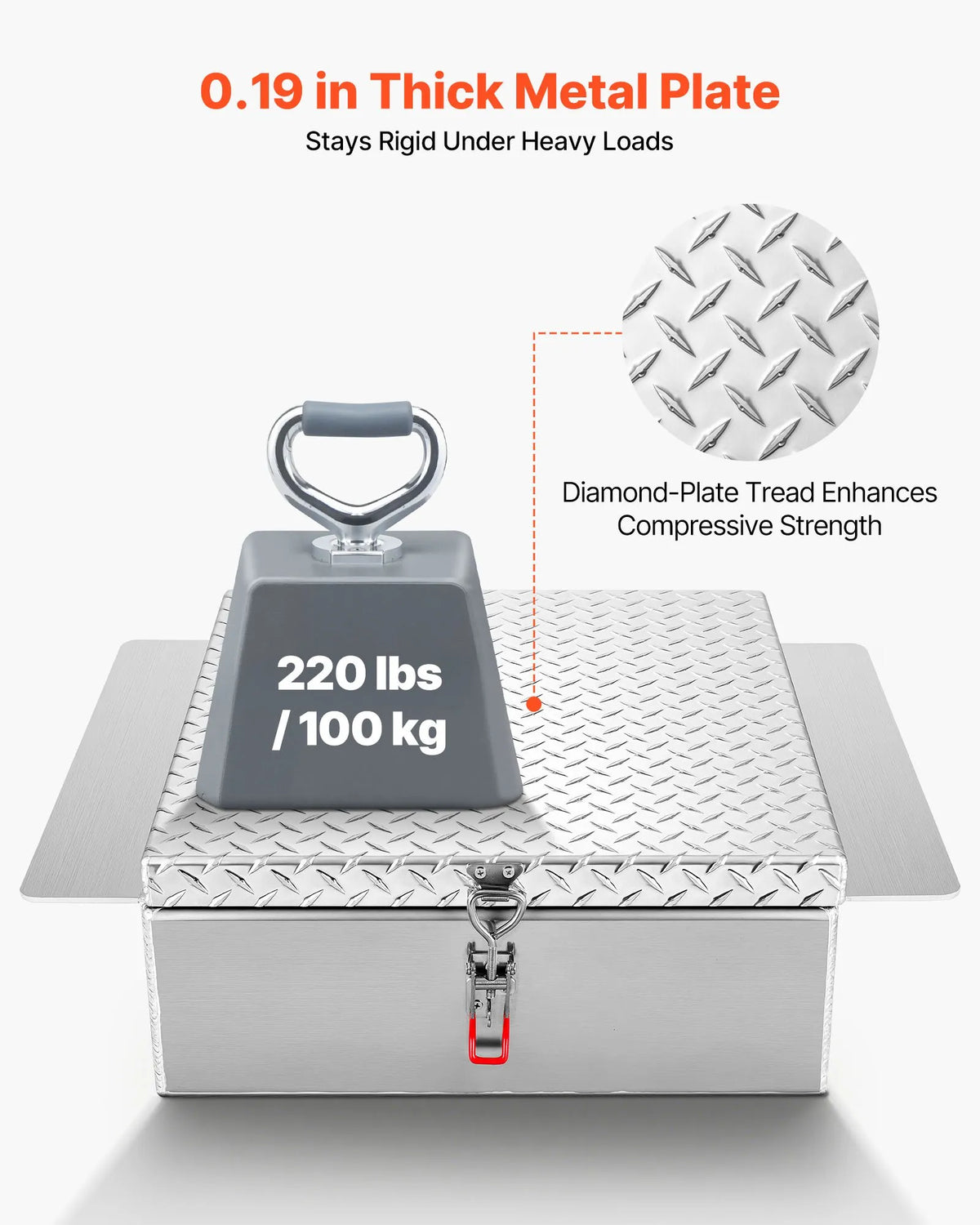 VEVOR Truck Bed Tool Box, Durable Aluminium Tool Box with Diamond Plate Lid, 100 kg Load Capacity, Lockable, Suitable for Pickups, Truck Beds, Campers and Trailers, 770 × 610 × 230 mm, Silver