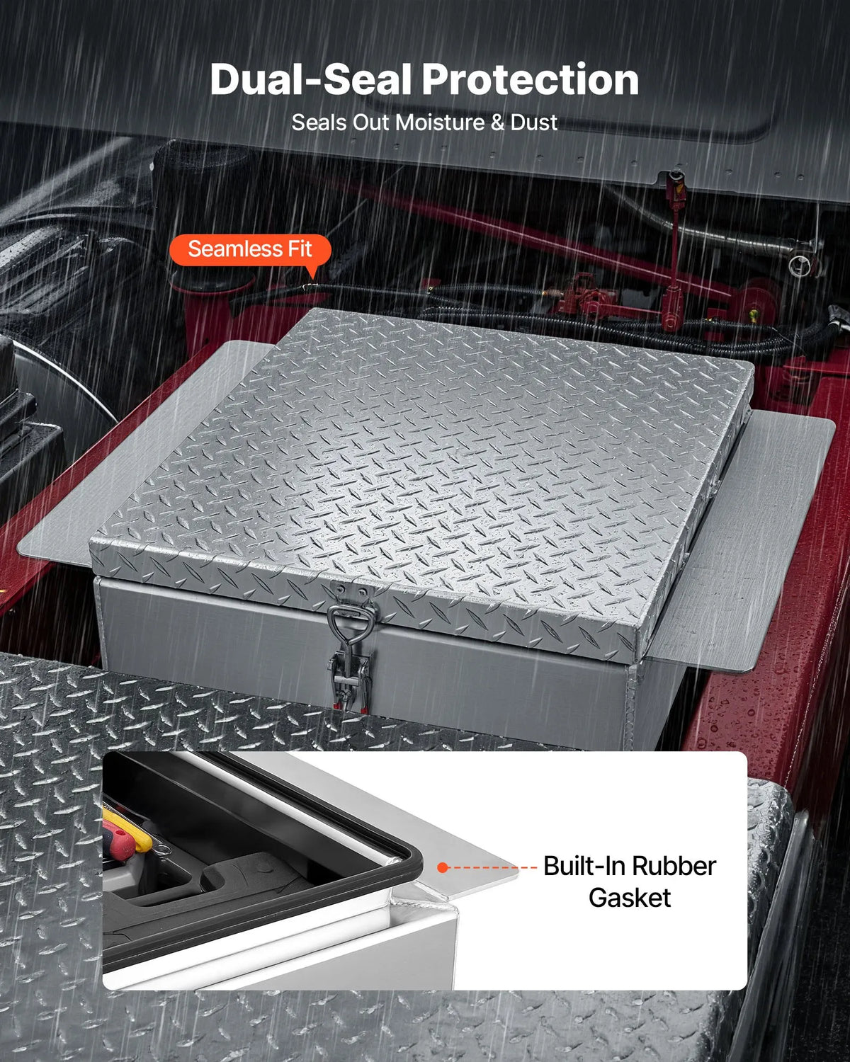 VEVOR Truck Bed Tool Box, Durable Aluminium Tool Box with Diamond Plate Lid, 100 kg Load Capacity, Lockable, Suitable for Pickups, Truck Beds, Campers and Trailers, 770 × 610 × 230 mm, Silver