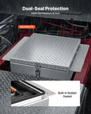 VEVOR kravas kastes instrumentu kaste, izturīga alumīnija instrumentu kaste ar rievotu (diamond plate) vāku, slodze līdz 100 kg, ar slēdzeni, piemērota pikapiem, kravas auto kastēm, kemperiem un piekabēm, 770 × 610 × 230 mm, sudraba krāsā.