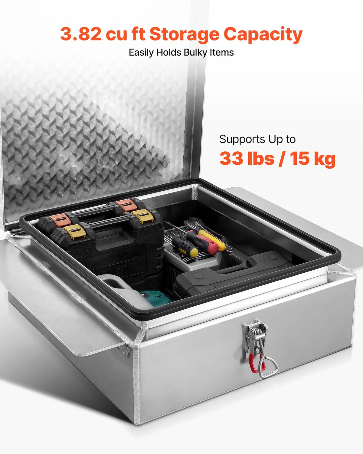 VEVOR Truck Bed Tool Box, Durable Aluminium Tool Box with Diamond Plate Lid, 100 kg Load Capacity, Lockable, Suitable for Pickups, Truck Beds, Campers and Trailers, 770 × 610 × 230 mm, Silver