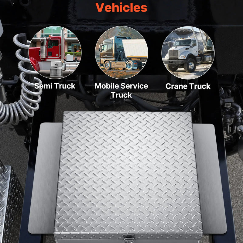 VEVOR kravas kastes instrumentu kaste, izturīga alumīnija instrumentu kaste ar rievotu (diamond plate) vāku, slodze līdz 100 kg, ar slēdzeni, piemērota pikapiem, kravas auto kastēm, kemperiem un piekabēm, 770 × 610 × 230 mm, sudraba krāsā.