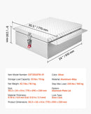 VEVOR kravas kastes instrumentu kaste, izturīga alumīnija instrumentu kaste ar rievotu (diamond plate) vāku, slodze līdz 100 kg, ar slēdzeni, piemērota pikapiem, kravas auto kastēm, kemperiem un piekabēm, 770 × 610 × 230 mm, sudraba krāsā.
