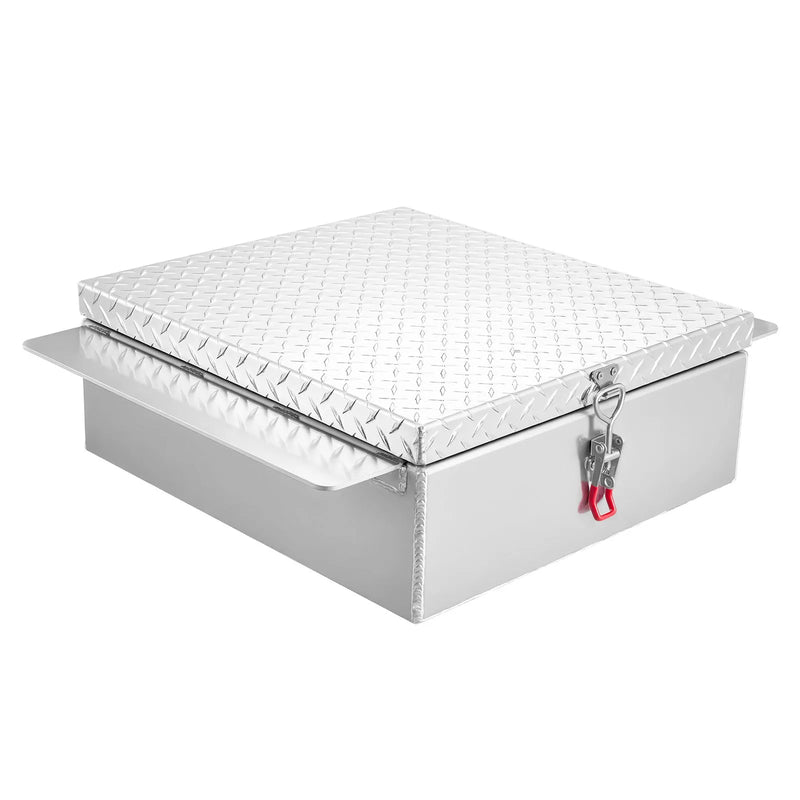 VEVOR kravas kastes instrumentu kaste, izturīga alumīnija instrumentu kaste ar rievotu (diamond plate) vāku, slodze līdz 100 kg, ar slēdzeni, piemērota pikapiem, kravas auto kastēm, kemperiem un piekabēm, 770 × 610 × 230 mm, sudraba krāsā.