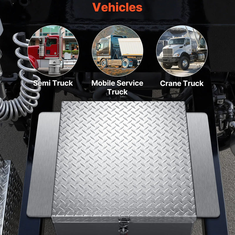 VEVOR kravas kastes instrumentu kaste, izturīga alumīnija instrumentu kaste ar rievotu (diamond plate) vāku, maksimālā slodze 100 kg, paredzēta pikapiem, kravas auto kastēm, kemperiem un piekabēm, 770 × 610 × 310 mm, sudraba krāsā