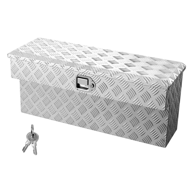 VEVOR kravas kastes instrumentu kaste, izturīga alumīnija instrumentu kaste ar rievotu rakstu, uzglabāšanas lāde ar slēdzeni un atslēgu, piemērota pikapiem, kravas auto kastēm, kemperiem un piekabēm, 864 × 305 × 390 mm, sudraba krāsā.