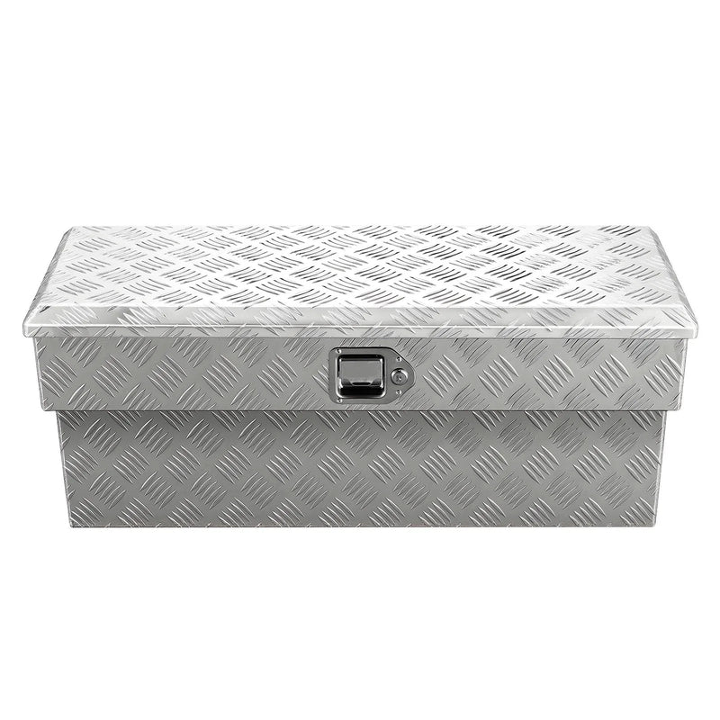 VEVOR kravas kastes instrumentu kaste, izturīga alumīnija instrumentu kaste ar rievotu rakstu, uzglabāšanas lāde ar slēdzeni un atslēgu, piemērota pikapiem, kravas auto kastēm, kemperiem un piekabēm, 864 × 305 × 390 mm, sudraba krāsā.