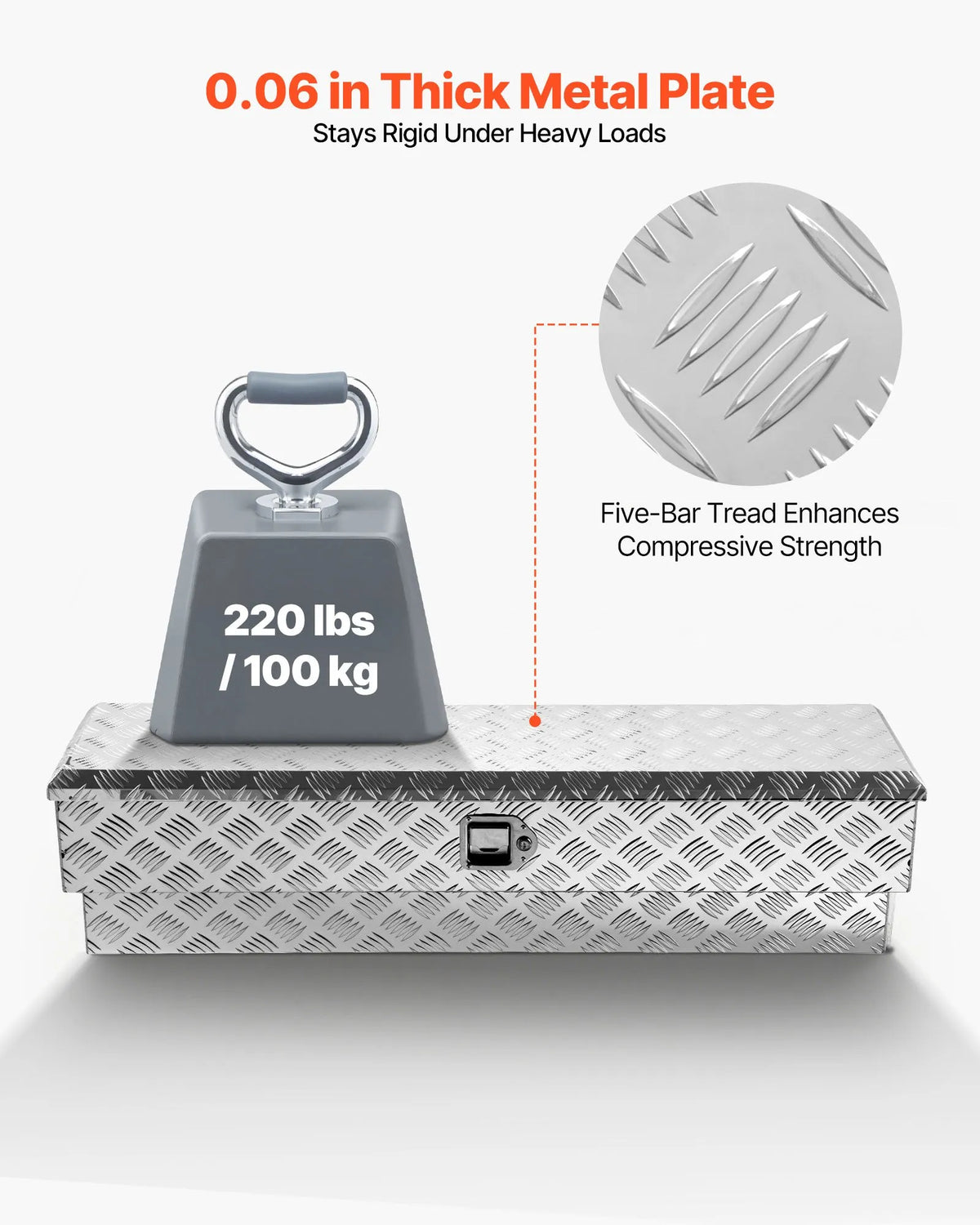 VEVOR Aluminium Tool Box for Truck Bed, Heavy-Duty Storage Box with Textured Pattern, Lock with Keys, for Pickup Trucks, Cargo Vehicles, Campers and Trailers, 1219 × 340 × 330 mm, Silver