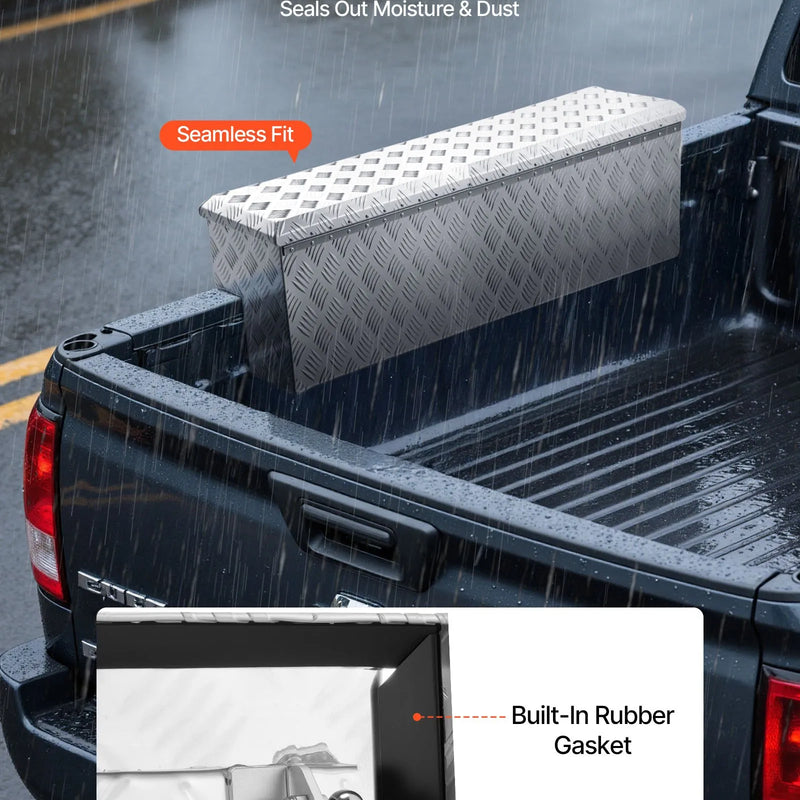 VEVOR alumīnija instrumentu kaste kravas nodalījumam, pastiprinātas konstrukcijas uzglabāšanas kaste ar reljefa rakstu, slēdzene ar atslēgām, paredzēta pikapiem, kravas automobiļiem, kemperiem un piekabēm, 1219 × 340 × 330 mm, sudraba krāsa