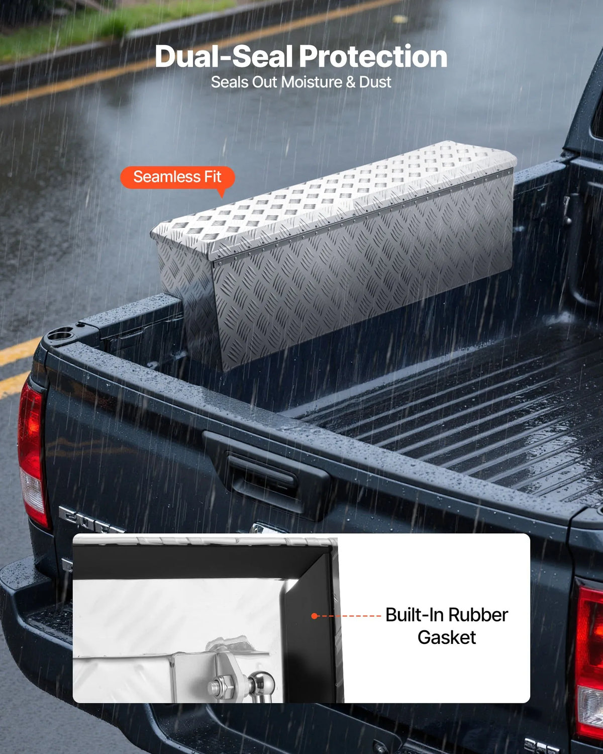 VEVOR Aluminium Tool Box for Truck Bed, Heavy-Duty Storage Box with Textured Pattern, Lock with Keys, for Pickup Trucks, Cargo Vehicles, Campers and Trailers, 1219 × 340 × 330 mm, Silver