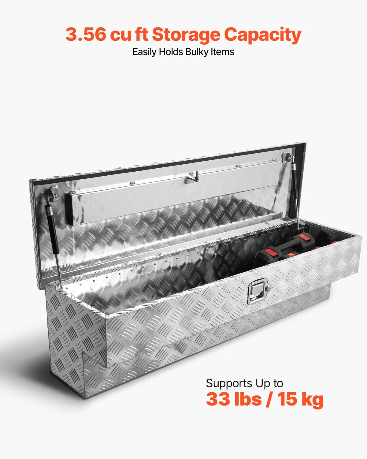 VEVOR Aluminium Tool Box for Truck Bed, Heavy-Duty Storage Box with Textured Pattern, Lock with Keys, for Pickup Trucks, Cargo Vehicles, Campers and Trailers, 1219 × 340 × 330 mm, Silver