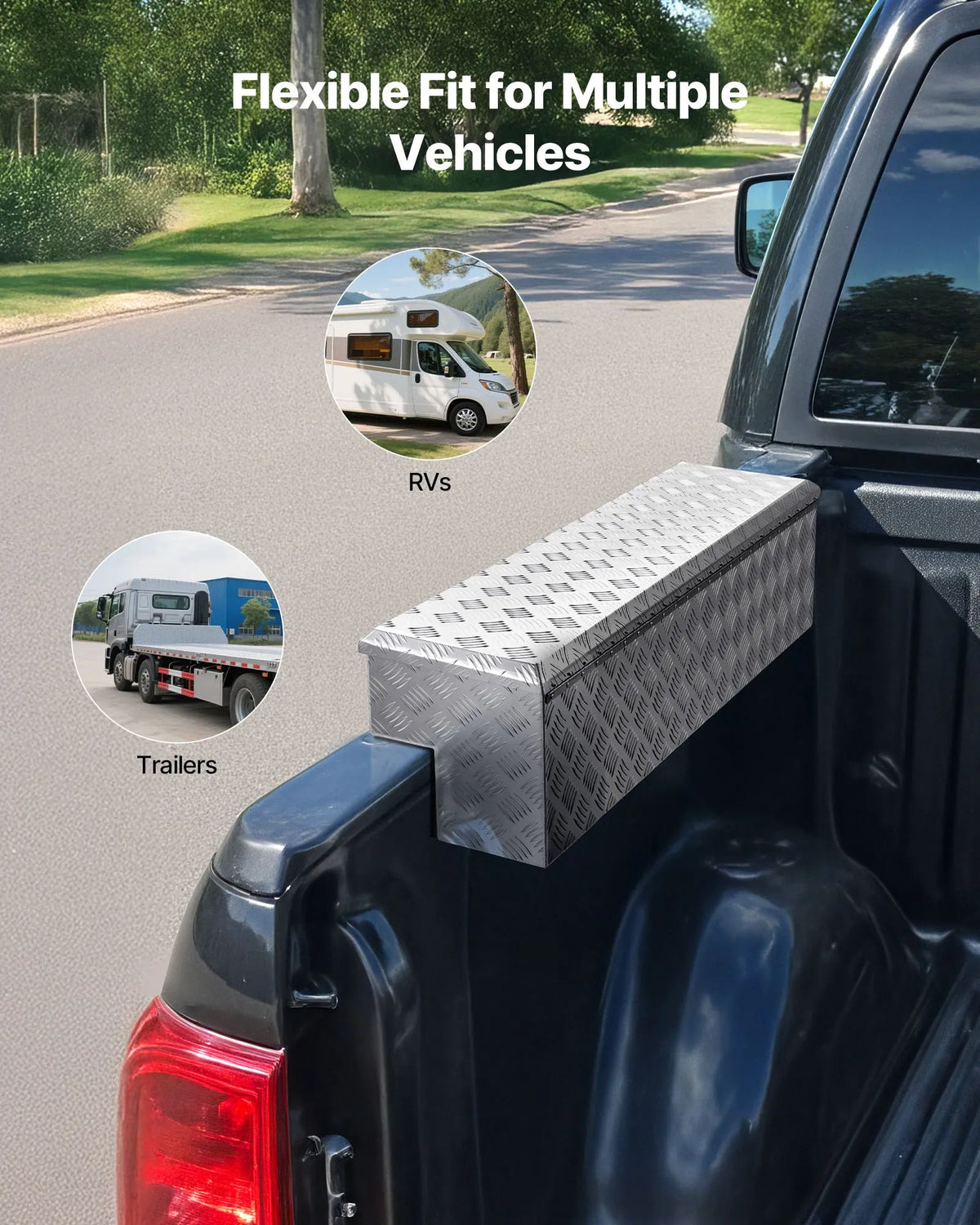 VEVOR Aluminium Tool Box for Truck Bed, Heavy-Duty Storage Box with Textured Pattern, Lock with Keys, for Pickup Trucks, Cargo Vehicles, Campers and Trailers, 1219 × 340 × 330 mm, Silver