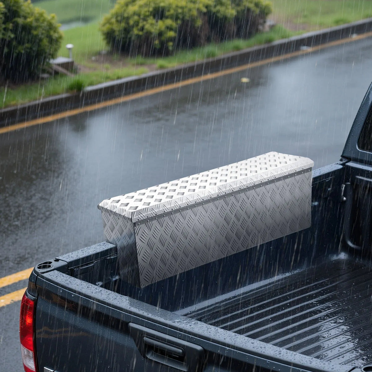 VEVOR Aluminium Tool Box for Truck Bed, Heavy-Duty Storage Box with Textured Pattern, Lock with Keys, for Pickup Trucks, Cargo Vehicles, Campers and Trailers, 1219 × 340 × 330 mm, Silver