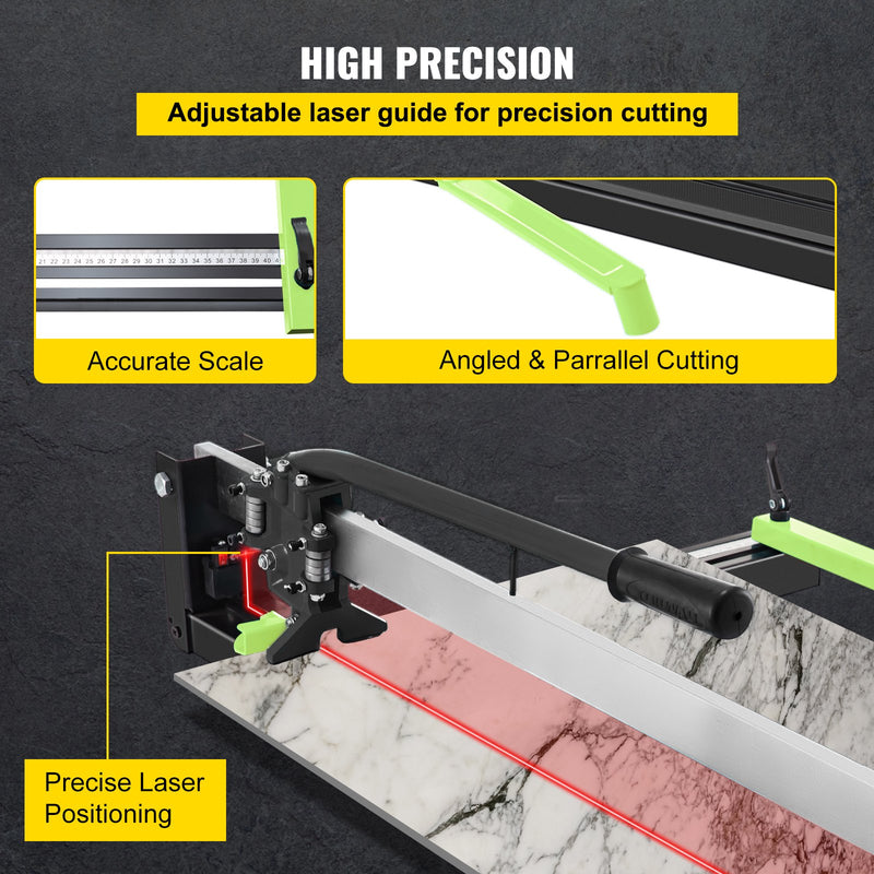VEVOR 80 cm manuālais flīžu griezējs ar precīzu lāzera pozicionēšanu un pretslīdošu gumijas virsmu ar vienu sliedi un kronšteinu, kas piemērots porcelāna un keramikas grīdas flīzēm