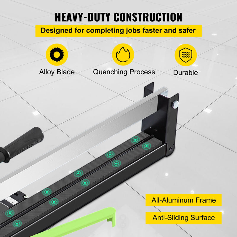 VEVOR 80 cm manuālais flīžu griezējs ar precīzu lāzera pozicionēšanu un pretslīdošu gumijas virsmu ar vienu sliedi un kronšteinu, kas piemērots porcelāna un keramikas grīdas flīzēm