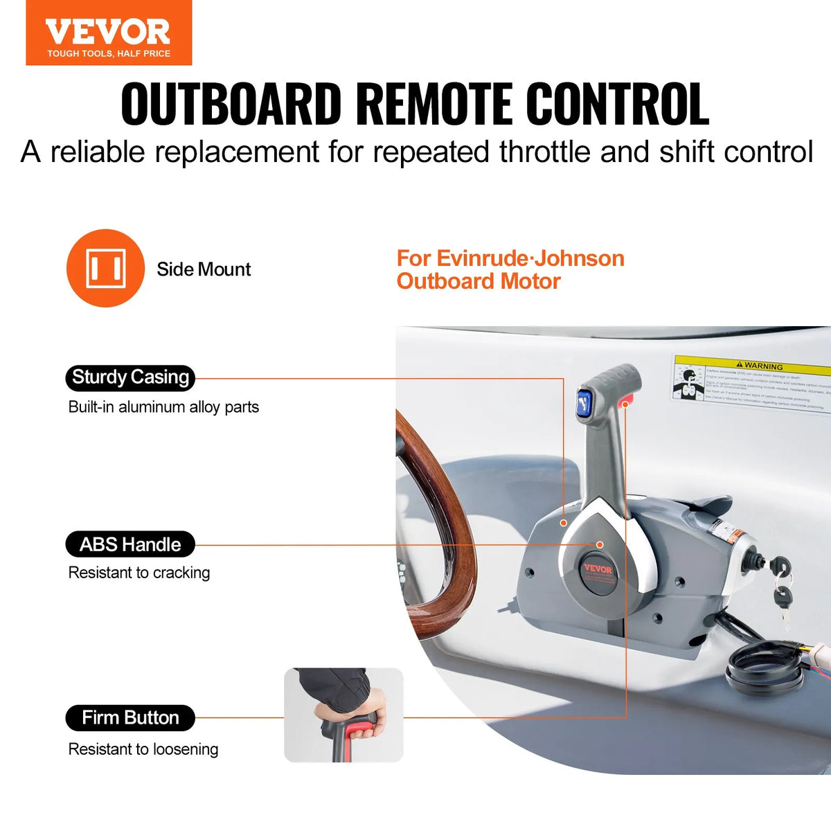 Side-mounted remote control gas throttle for Evinrude/Johnson outboard motor
