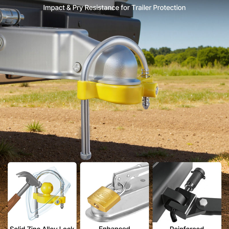 VEVOR piekabes sakabes slēdzeņu komplekts, piemērots 46 mm, 50,8 mm un 58,7 mm sakabēm, pastiprināta pretaizdzīšanas lodveida sakabes slēdzene ar atslēgām, regulējams augstums, aizsardzība pret uzlaušanu kemperiem, laivām un piekabēm