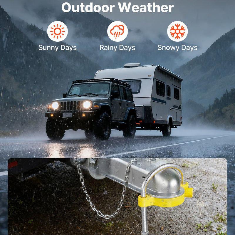 VEVOR piekabes sakabes slēdzeņu komplekts, piemērots 46 mm, 50,8 mm un 58,7 mm sakabēm, pastiprināta pretaizdzīšanas lodveida sakabes slēdzene ar atslēgām, regulējams augstums, aizsardzība pret uzlaušanu kemperiem, laivām un piekabēm