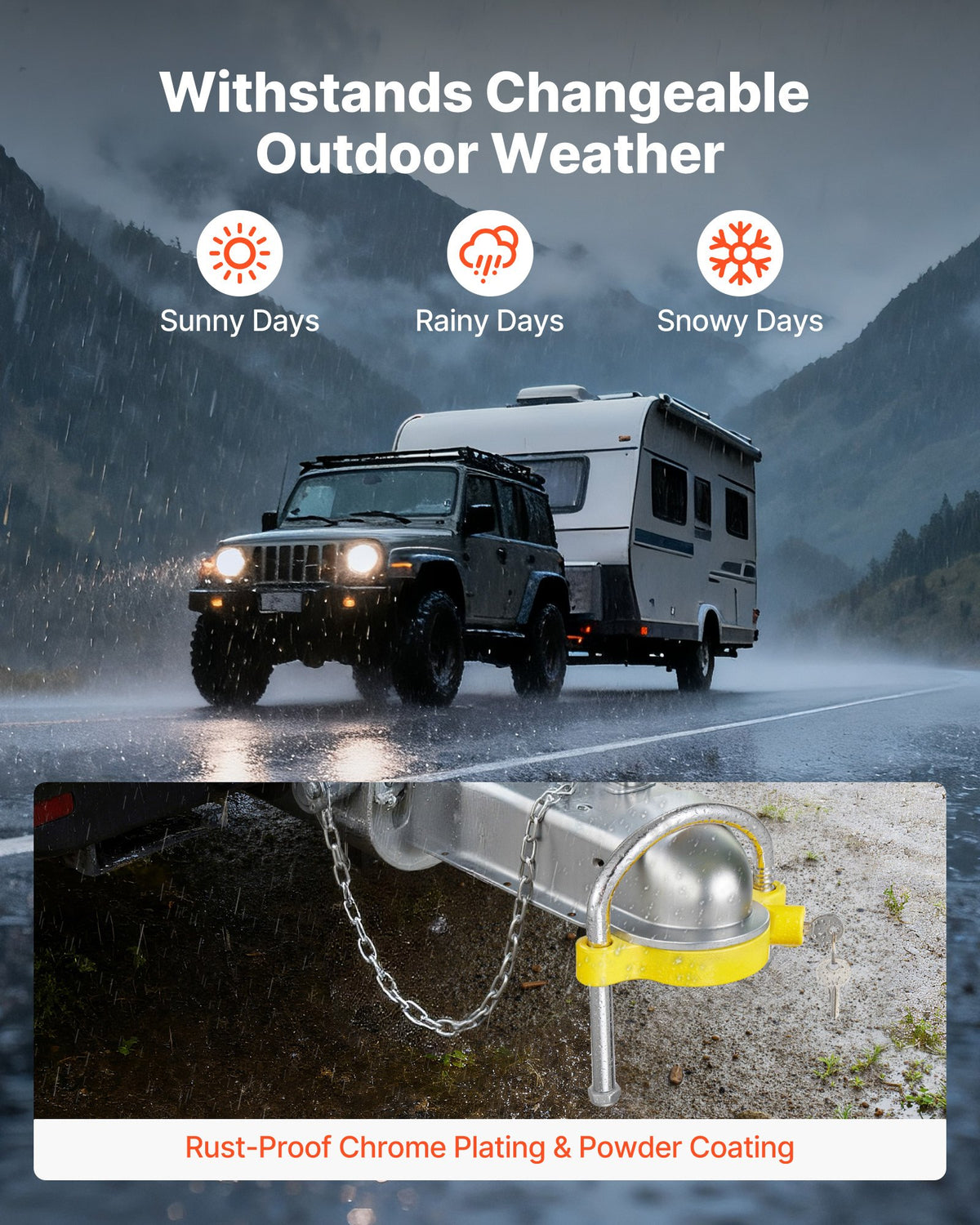 VEVOR Trailer Hitch Lock Set, Fits 46 mm, 50.8 mm and 58.7 mm Hitches, Reinforced Anti-Theft Ball Hitch Lock with Keys, Adjustable Height, Security for Caravans, Boats and Trailers
